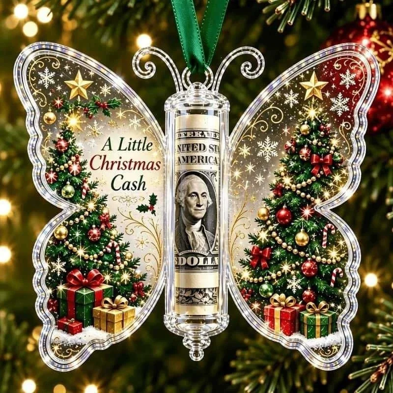 Acrylic Butterfly Cash Gift Ornament Christmas Money Holder Santa Gnome Xmas Tree Hanging Decor Stocking Stuffer Holiday Gift