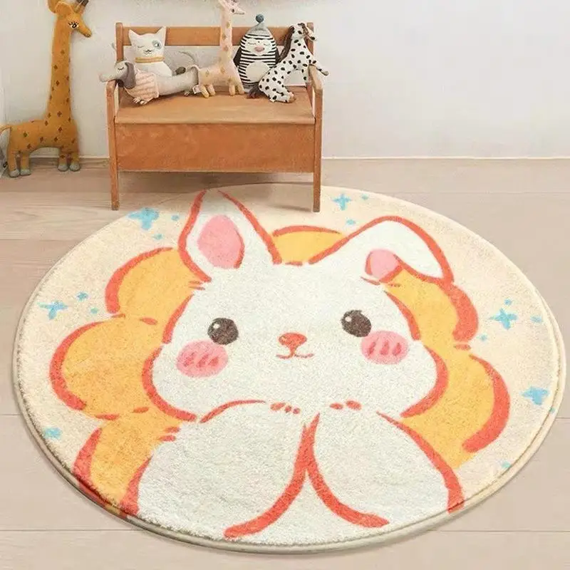 Cartoon circular bedroom bedside blanket, children's room imitation cashmere crawling mat, home living room fully covered