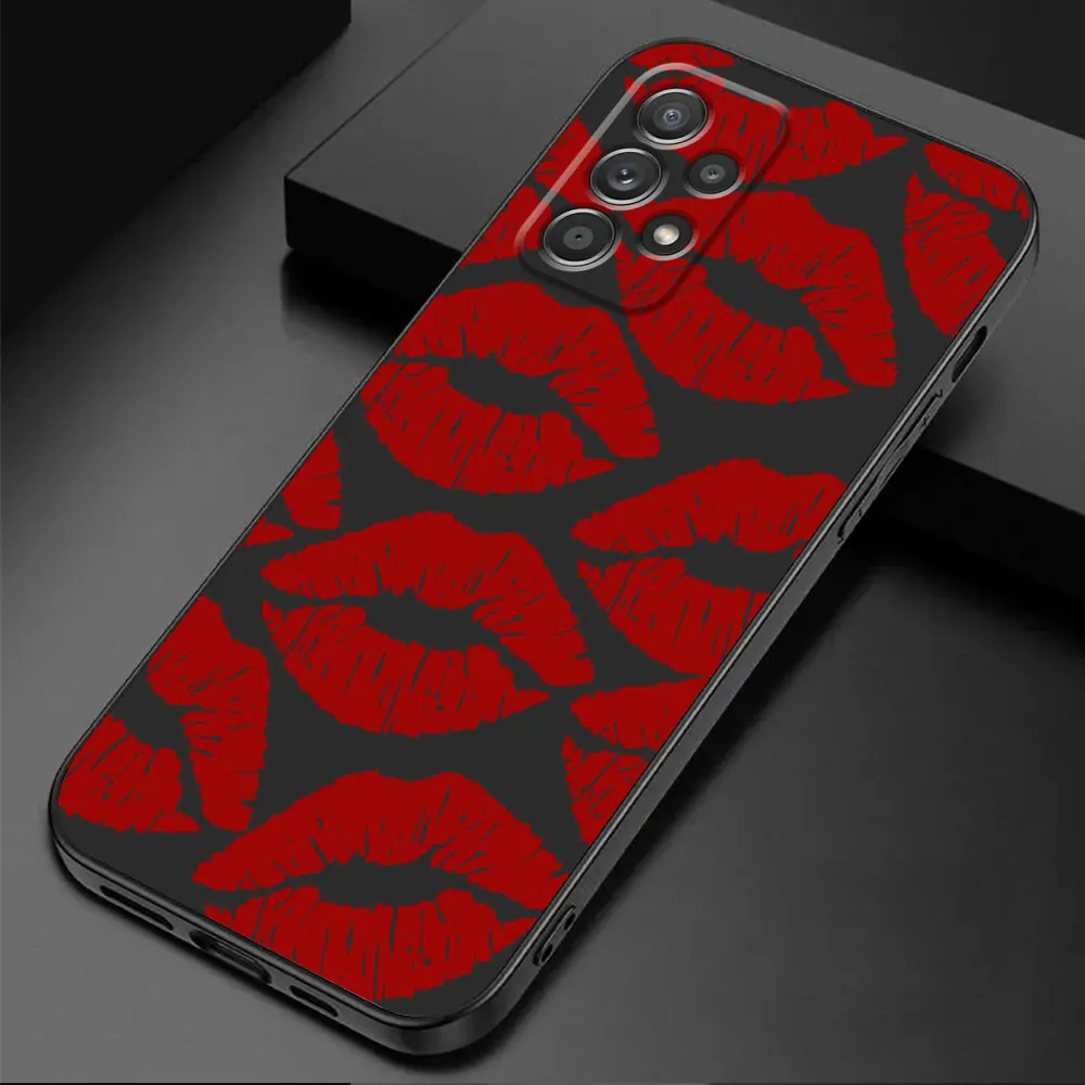 Case for Samsung Galaxy A52 A53 A23 A13 A73 A22 A54 A12 A14 A24 A34 A11 A21s A33 A72 A42 Sexy Girl Red Black Lips Kiss Cover