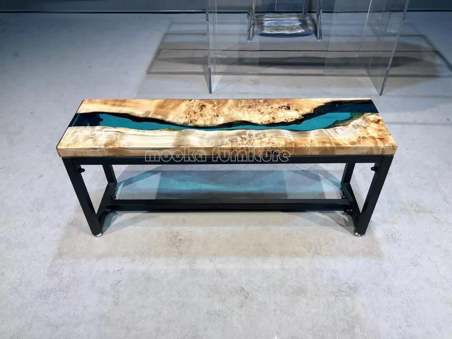 Newest custom made epoxy resin console table villa green river bar table