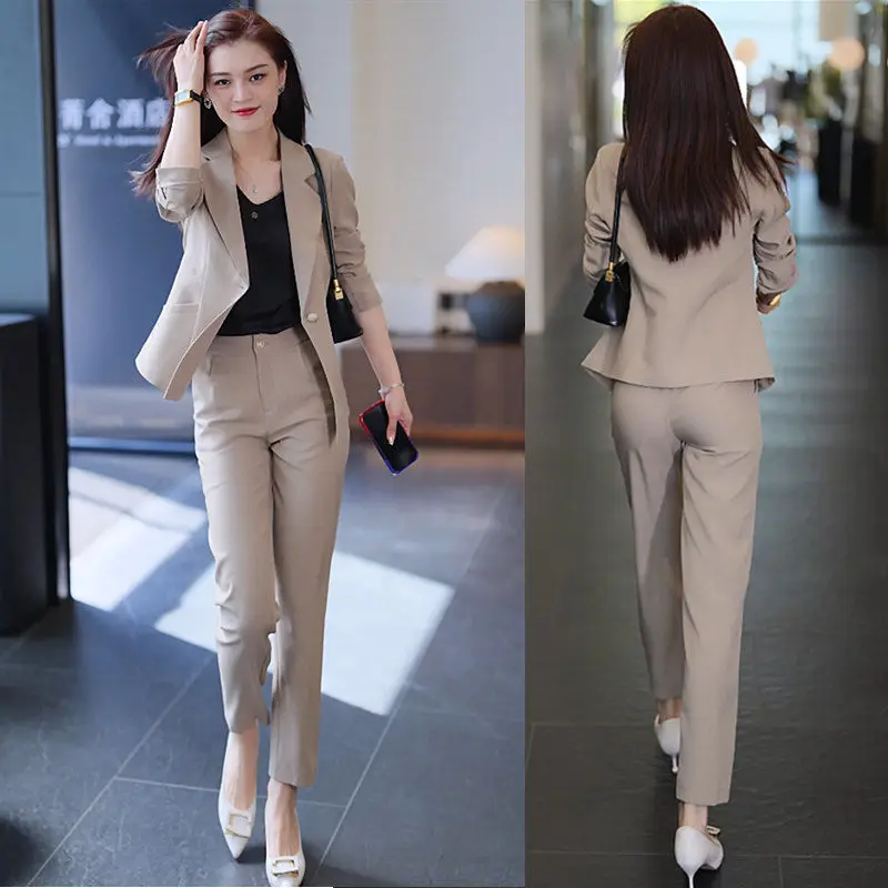 2023 Autumn New Korean Style Slim Fit Jacket Blazer Casual Pencil Pants Two Piece Elegant Women\'s Pants Set Office Outfits