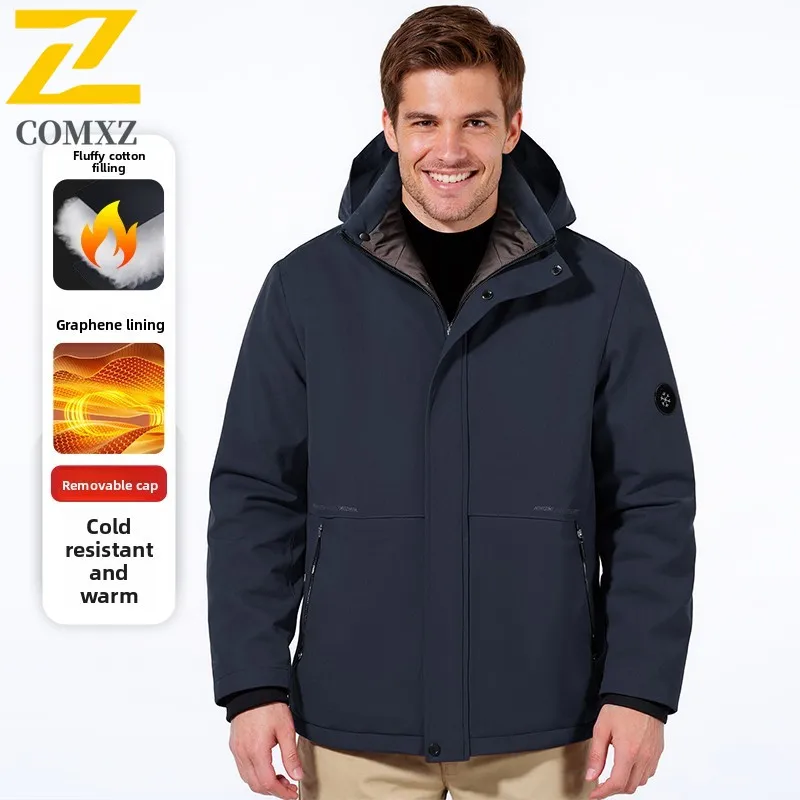

Мужская хлопковая куртка 2025, графеновая толстая морозостойкая теплая куртка с капюшоном, зимнее пальто для отдыха на открытом воздухе, деловое хлопковое пальто с перьями