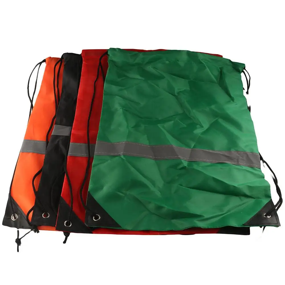 

Reflective Stripe Drawstring Gym Backpack Waterproof Solid Color Nylon Sports Shoulder Bag 210D Polyester All-Match