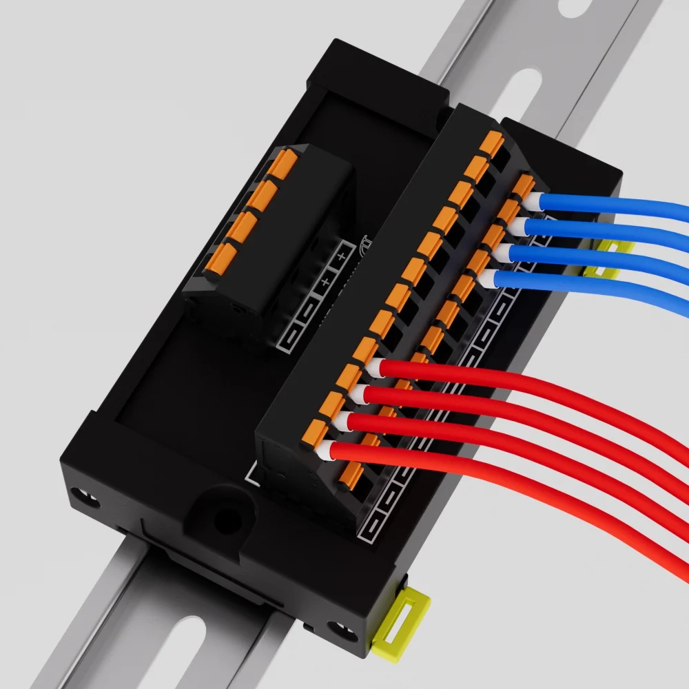 1-in Multi-out Terminal Block Module Spring-Loaded Push-In Power Splitter DIN Rail-Mounted Wiring Box