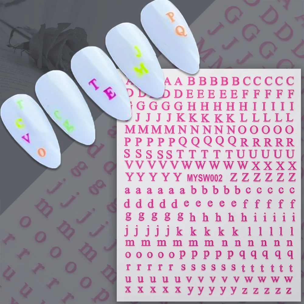 1pc Small 26 Alphabet Nail Sticker 3D Black Gold Silver Roman English Letter Adhesive Decals 8*10cm Manicure DIY Sliders