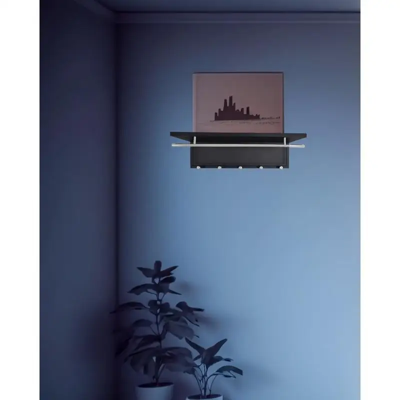 خطاف مثبت على الحائط بطبقة مسحوق معدنية مع رف للتخزين والتنظيم #6