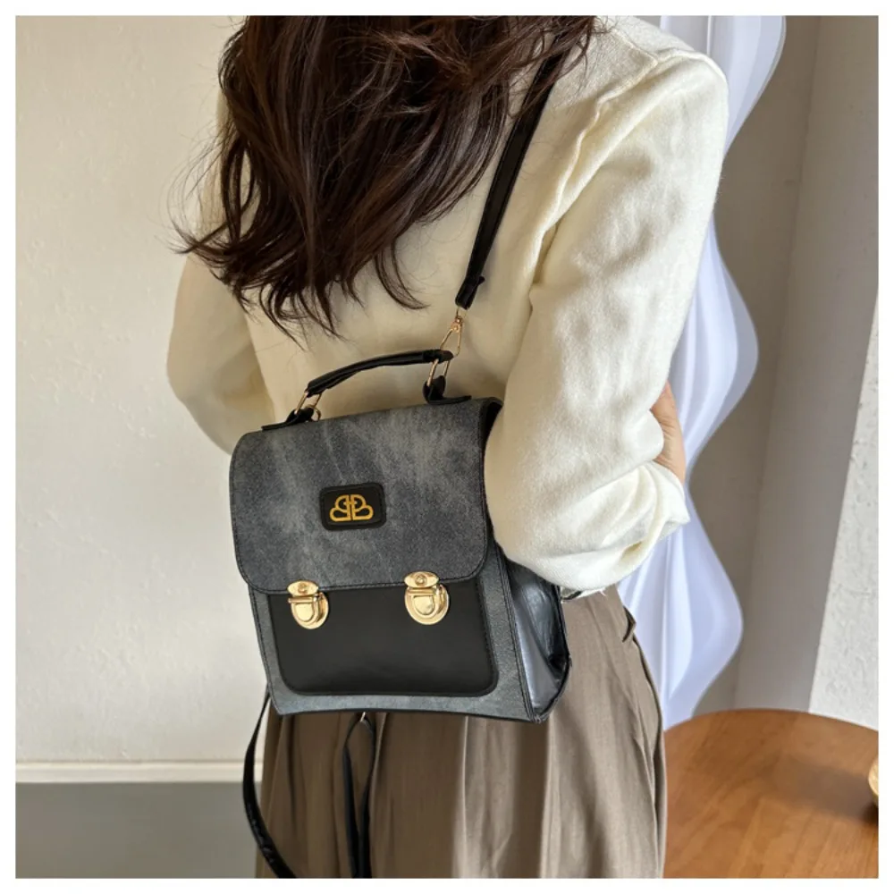 

Large Capacity 2 in 1 Imitation Denim Backpack Double Usage Preppy Style School Bag Fashion PU Leather Shoulder Bag Winter