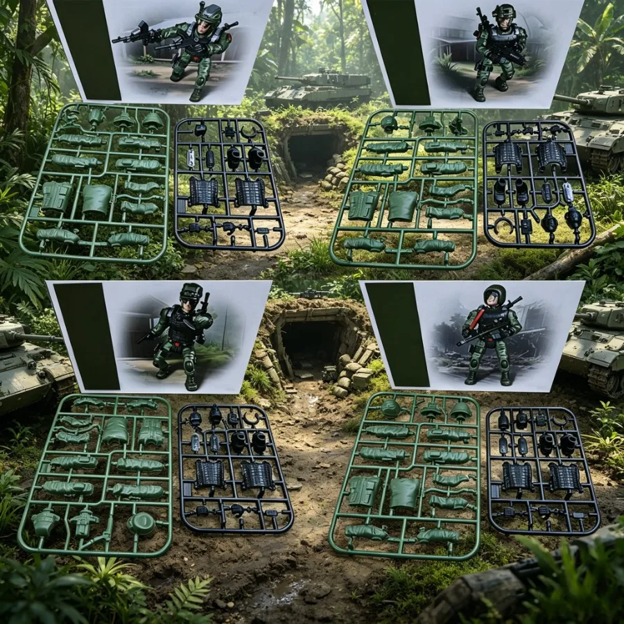 16/4pcs DIY Special Forces Building Model Kit, Military Squad Combat Design, Desktop Display, Collectible Gift