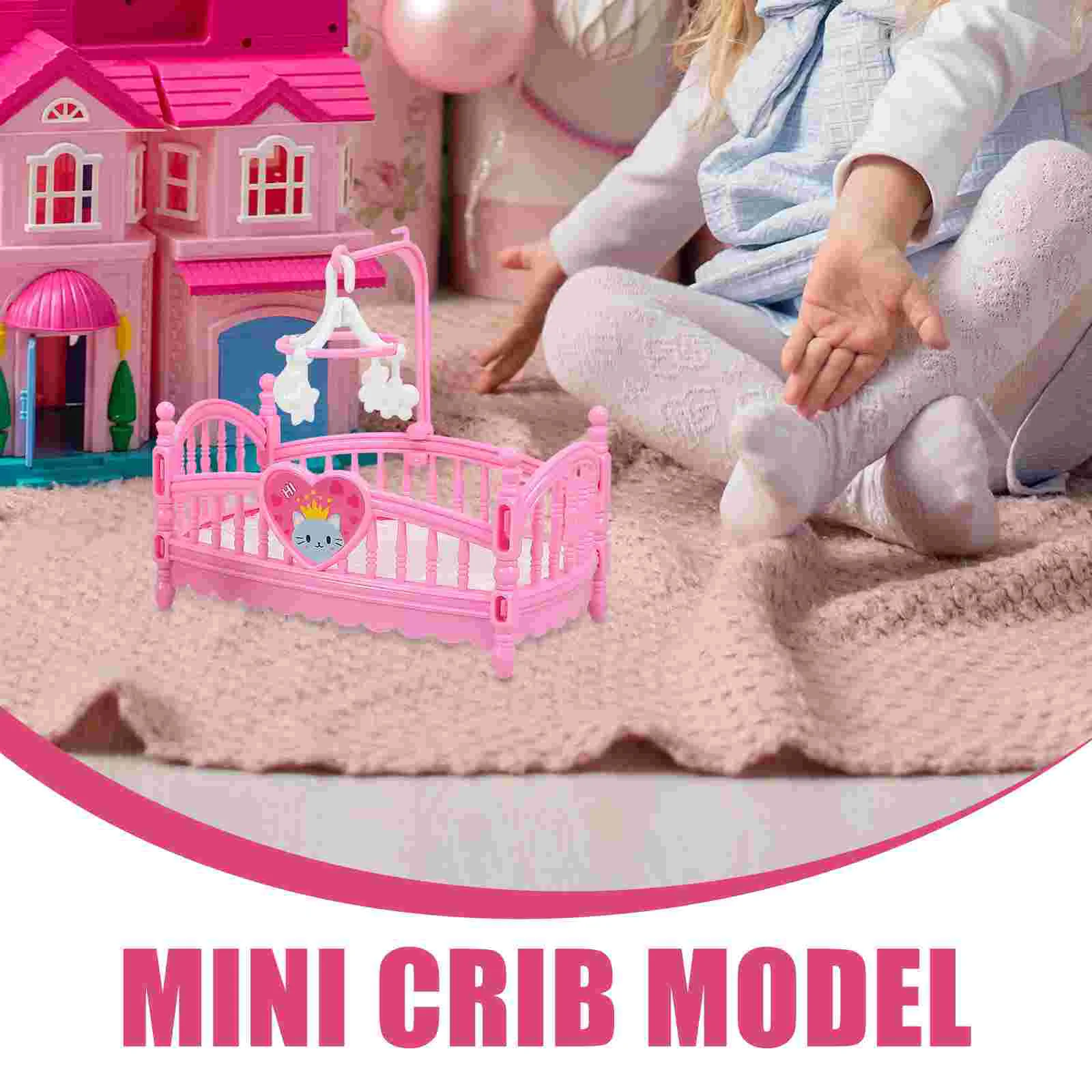 2 pçs casa móveis berço do bebê mini modelo prop brinquedo cama ornamento em miniatura