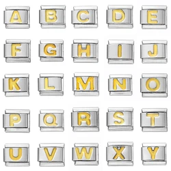 9mm Stainless Steel Module Charm Italian Links Bracelet A-Z 26 Letters for Jewelry Making DIY Bracelet Accessories