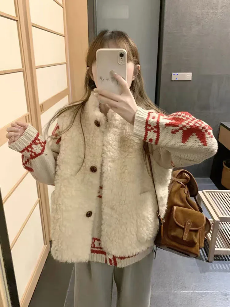 Vintage Lamb Wool Vest Women Autumn Winter Warm Fluffy Hairy Jacket Coat Korean Sleeveless Fur Casual Tank Outerwears Mujer