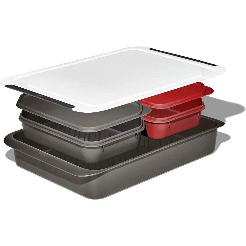 

Grilling Prep and Carry System with Cutting Board, Deep Tray, and Lids for Easy Cooking