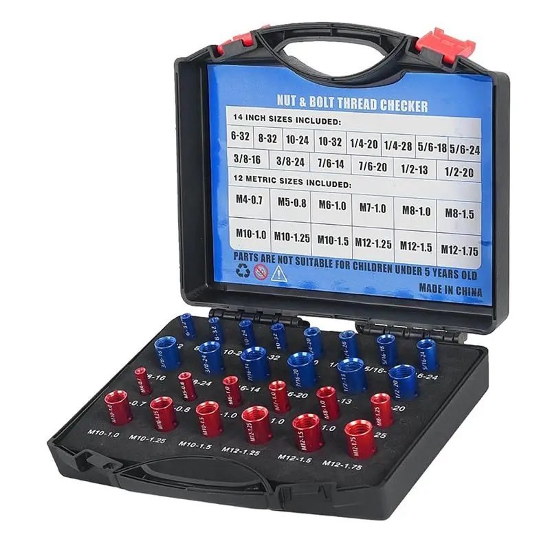 AEE6-فحص خيط الجوز والمسمار - 26 قطعة (14 بوصة و12 متري) مجموعة قياس تحديد المسمار