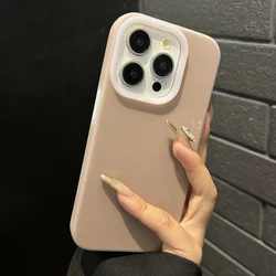 Genuine jelly liquid silicone phone case for iPhone 16 15 14 13 12 11 Pro Max luxury full scratch-proof soft bumper cover coffee