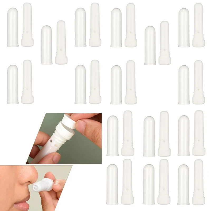 Tubo de inhalador Nasal blanco, 30 Uds., con núcleo de algodón, portátil, recargable, muestra de aromaterapia, contenedor de succión Nasal, Perfume