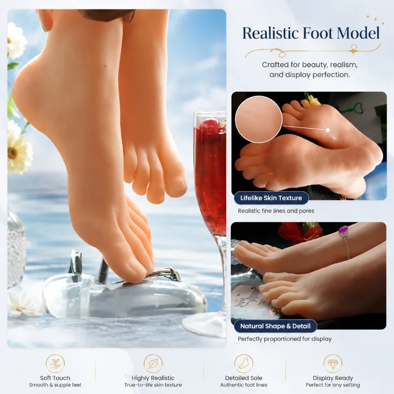 

Lifelike Silicone Tpe Foot Model 3702 Dark Skin Simulation False Nail Art Female Feet for Shoes Sock Display Props Photography
