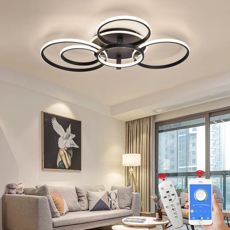 

Modern Led Chandelier Ring Led Ceiling Lights Living room Bedroom Lights ceiling Black/White 1-5 Ring lighting APP/Remote lustre