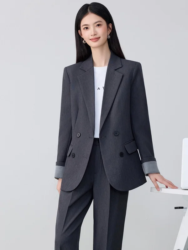 Gray Suit Jacket Women's Casual Interview Outfit Spring Autumn New Style Korean Version Commute Professional Dress Code