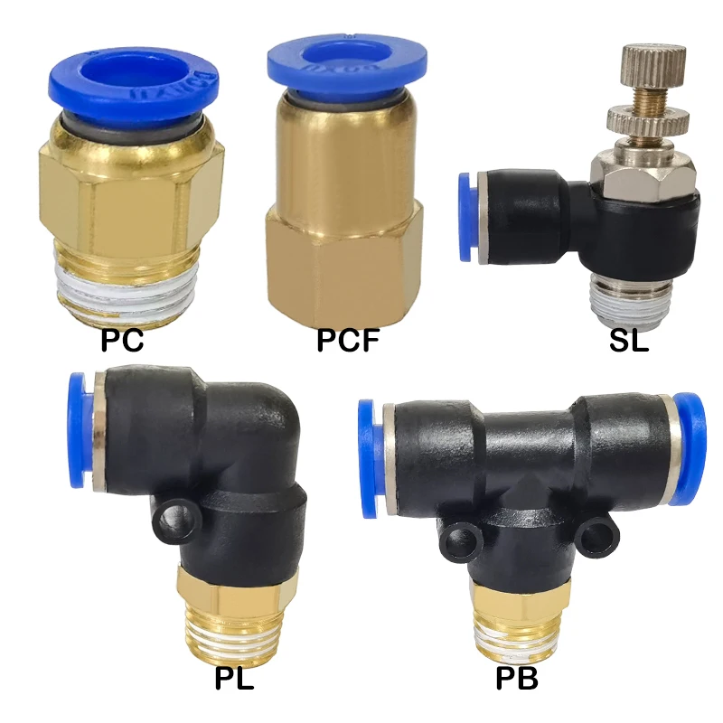 Pneumatic Air Connector Fitting PC PCF SL PL PB Series6/8/10/12mm Hose Thread 1/8 1/4 3/8 1/2 Hose Fittings Pipe Quick Connector