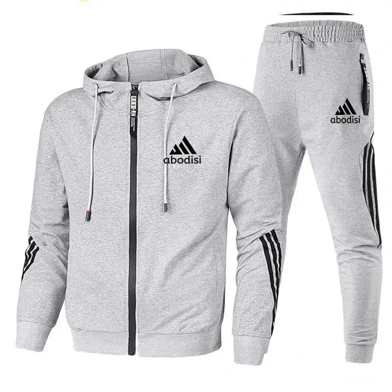 2024 New Trendy Casual Sportswear Suit Men\'s Hoodie and Trousers Two-piece Zippered Hooded Sweatshirt Sweatpants