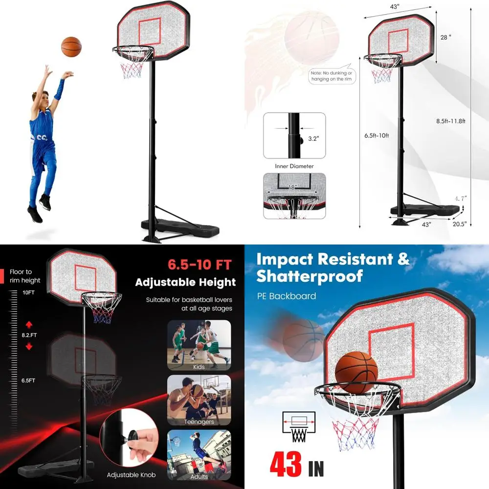 

Adjustable Outdoor Basketball Goal 6.5FT-10FT with 43" Shatterproof Backboard, 18" Basket, All-Weather Resistant
