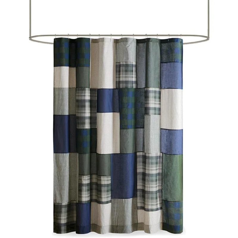 Mill Creek 100% Cotton Shower Curtain, Cottage Styling, Pieced Patchwork Plaid Design, Farmhouse Bathroom Décor, 72