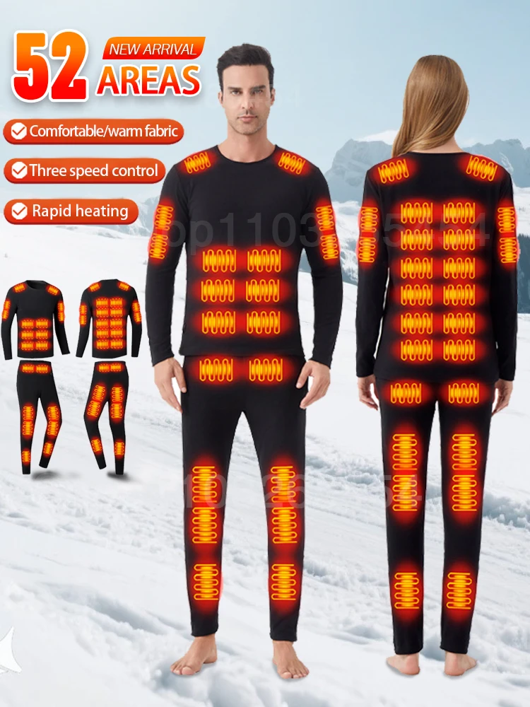 52 gebieden Nieuw verwarmd ondergoed Winter thermisch ondergoed Dames Heren Verwarmingsjack Winteraccessoires USB elektrische verwarmingskleding - afbeelding 2