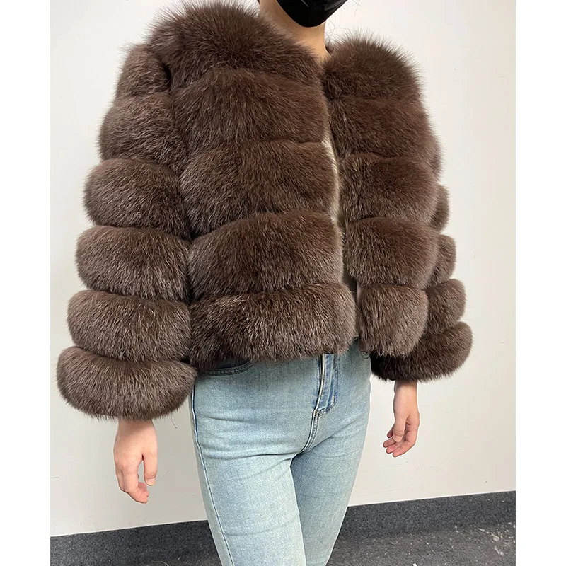 2024 Coffee Natural Real Fox Fur Coat Women Winter Warm Luxury Fur Jacket Detachable Long Sleeve Female Vest Furry clothing