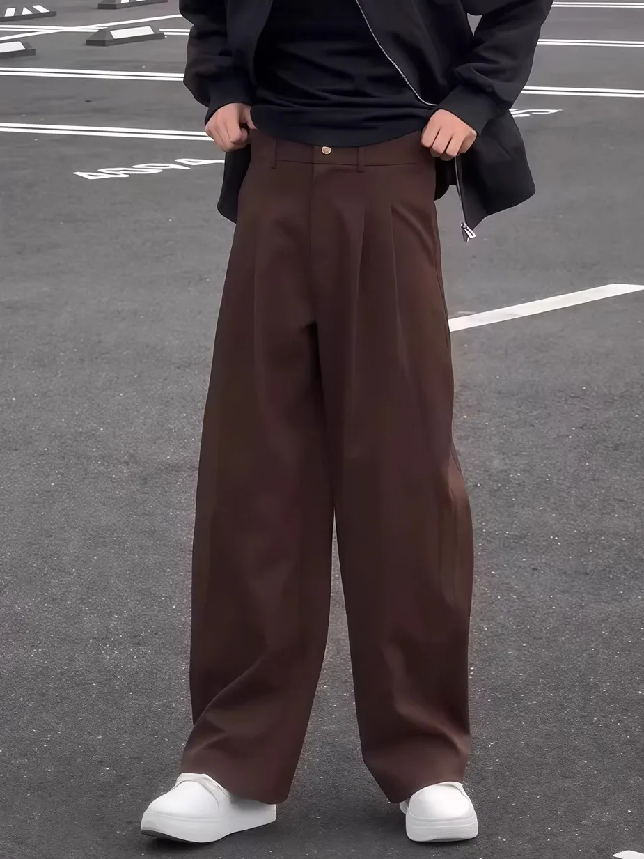 

Мужские брюки с высокой талией в американском стиле, простого кроя, с 3D-плиссировкой, широкие, повседневные, длинные, модные, в корейском стиле, для осеннего сезона