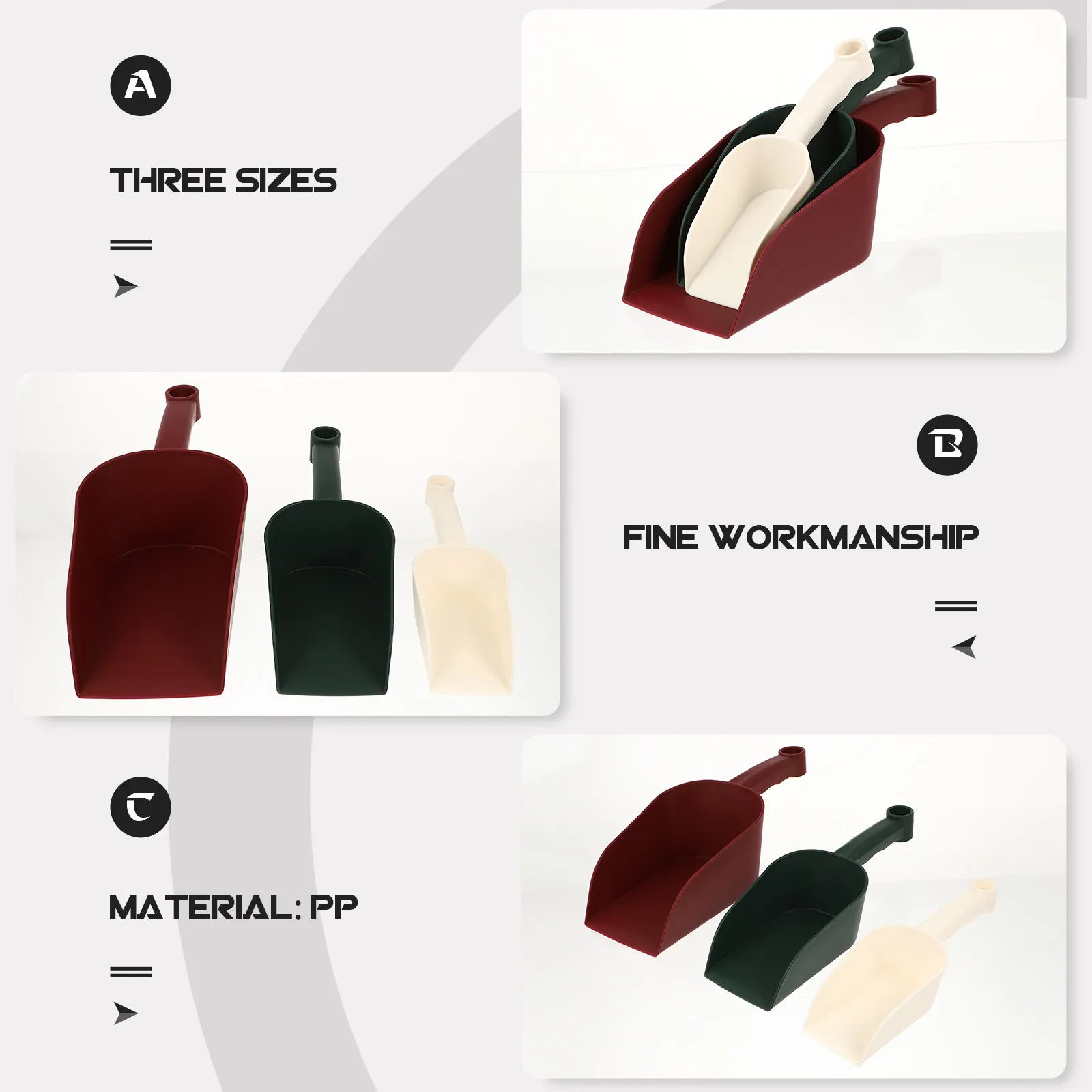 

Набор из 3 лопаток для почвы из полипропилена: легкие садовые инструменты для посадки растений в горшки, прочные, компактные, удобные для хранения и переноски