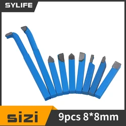 9 Pieces Iron Lathe Brazed Carbide Turning Tool Bit 8 x 8mm Square Shank Blue