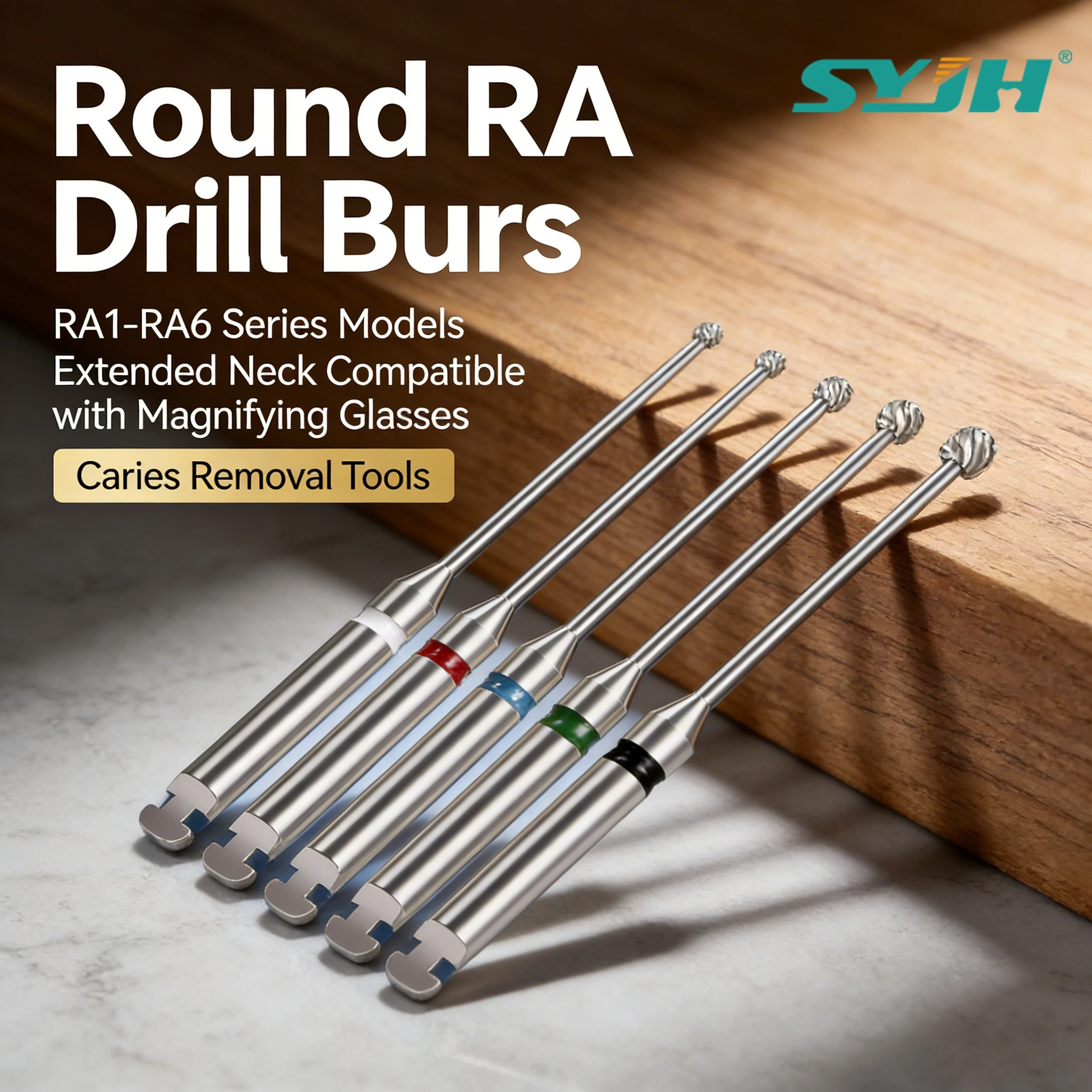 SYJH Dental 36Pcs/18Pcs Round RA High Quality Drill Burs RA1-RA6 Series Models Extended Neck Compatible with Magnifying Glasses