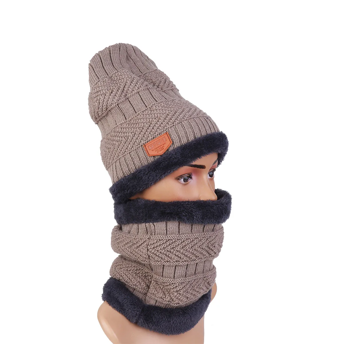 

Warm Hat Knitted Woolen Yarn Cap Scarf Men Women Thicken Khaki Winter Accessories Outdoor Hiking Riding Soft Material Durable