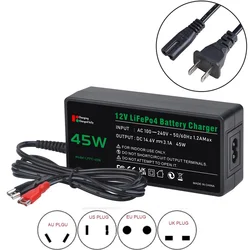 14.6V 3.1A 45W LifePO4 Battery Charger for 12V LiFePO4 Deep Cycle Rechargeable Battery with EU/US/UK/AU Cable for chioce