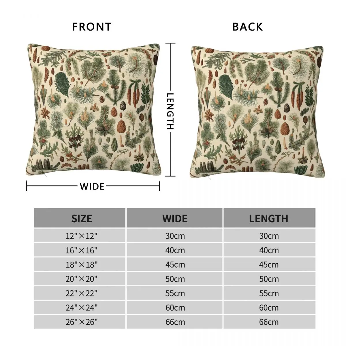 Vintage Pine Cone Collection Square Pillowcase Polyester Linen Velvet Pattern Decorative Throw Pillow Case Sofa Cushion Cover