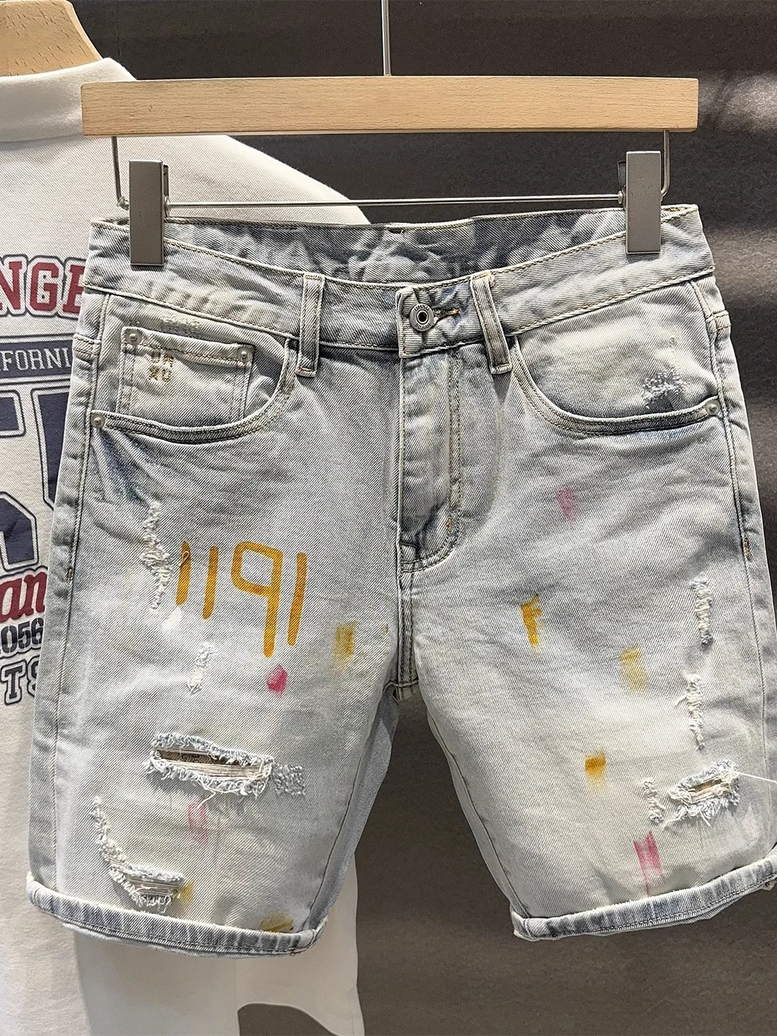 

Модные джинсовые орты в стиле ретро для мужчин, модный дизайн, повседневные прямые джинсы со средней талией, длина пять четвертей, летние орты