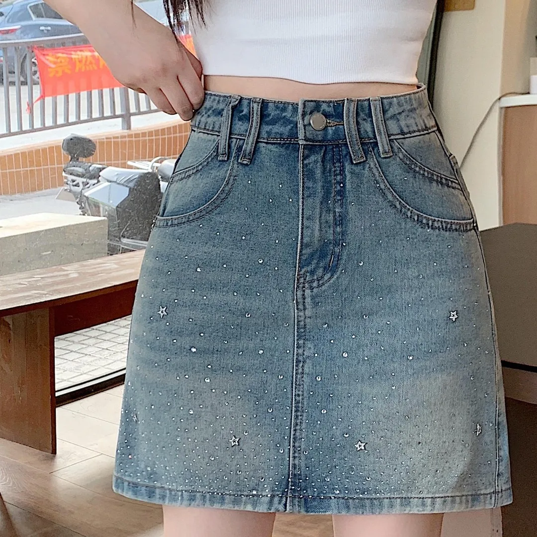 

Denim Skirts Women Short Skirt A Line High Waist Slim Fit Hip Wrap Button Elegant Splice Y2k Streetwear Work 2026 Summer