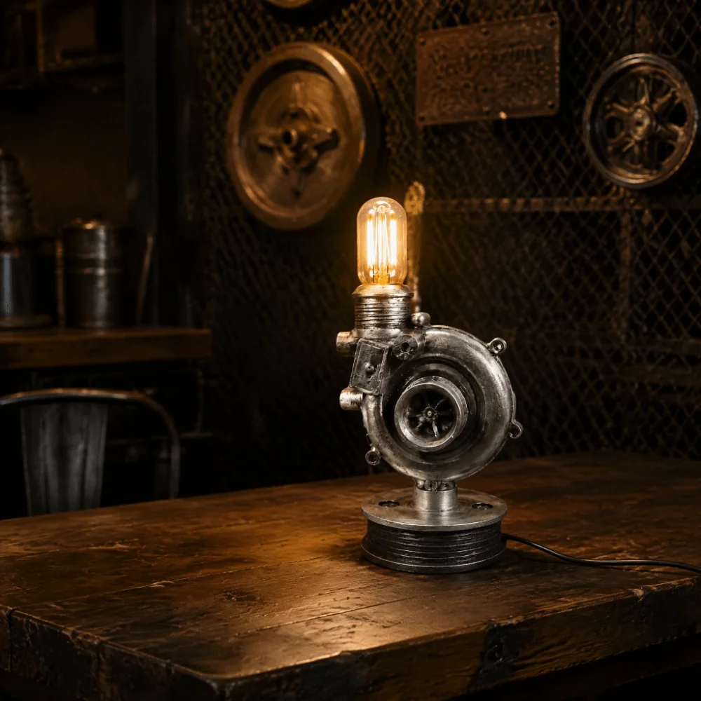 Resin Steampunk Lamp Engine Model Steampunk Decor Turbine Lamp Industrial Ornament Retro Night Light Vintage Desk Lamp