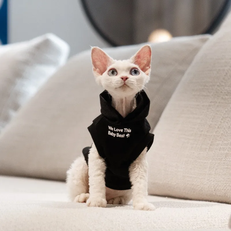 Autumn and winter velvet vest hoodie sweater Ren Fa Cai hairless cat clothes sphinx cat German