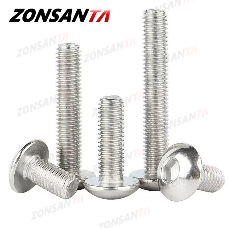 M2 M2.5 M3 M4 M5 M6 M8 M10 304 Stainless Steel Round Pan Head Hex Socket Screws Mushroom Head Hexagon Socket Button Head Bolt.