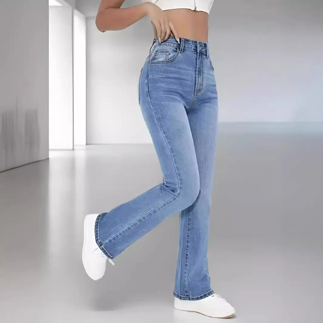 Denim Pant Women Jeans Long Pants Slim Fit High Waist Casual Straight Trousers Y2k Streetwear Elegant Mom Jeans Work 2025