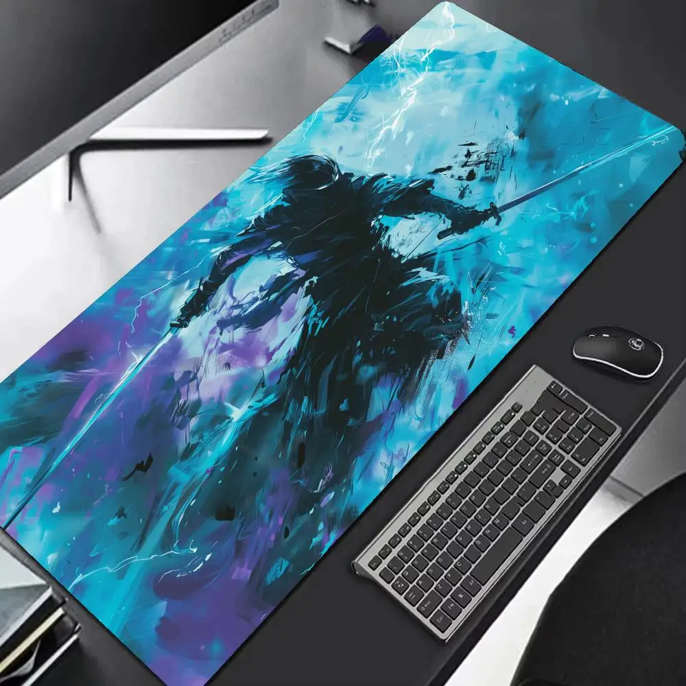Anime Samurai Waterproof Extended Mouse Pad esports mat with non-slip base, ideal for mechanical keyboards & intense gaming