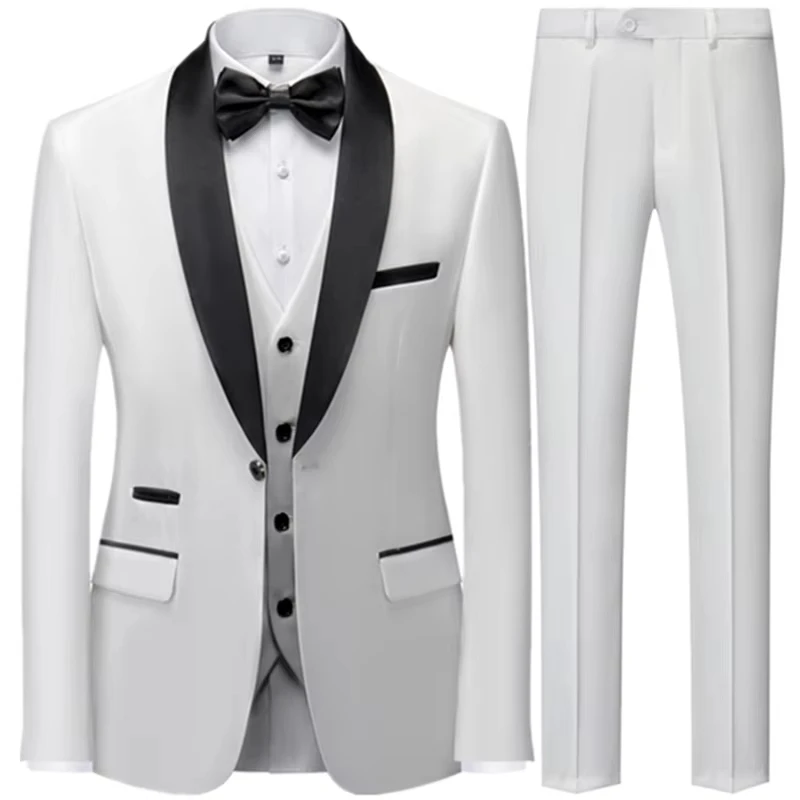 

x2 Coat Pants Vest 3 Pcs Set / 2023 Fashion Men's Casual Boutique Business Wedding Groom Dress Blazers Jacket Trousers