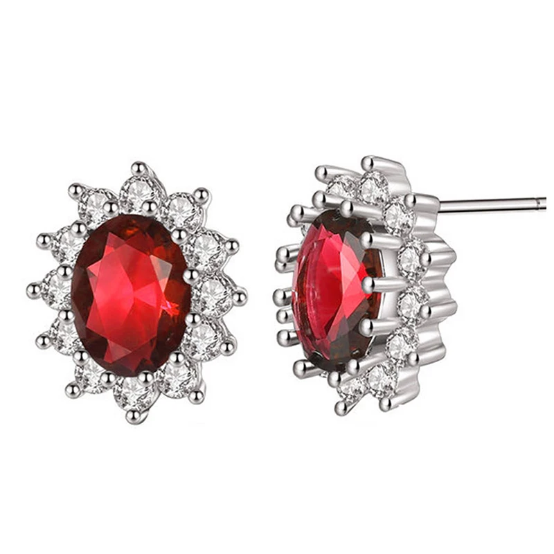 LXOEN Fashion Blue Oval Zircon Stud Earrings for Women Present Gift Red Crystal Bijoux for Girl Earings Oorbellen Small Earrings