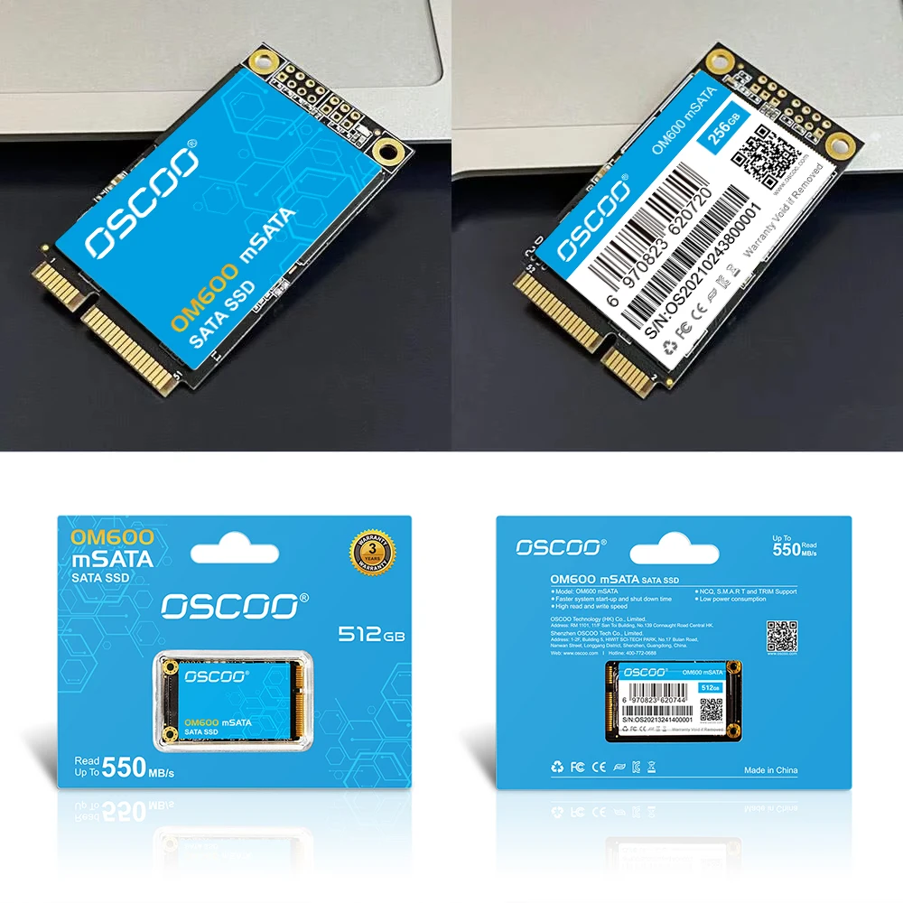 OSCOO mSATA SSD interno 256GB 512GB 1TB mSATA SATAIII SSD 6 Gb/s 3D TLC NAND unidad de estado sólido para ordenador portátil PC disco duro de escritorio