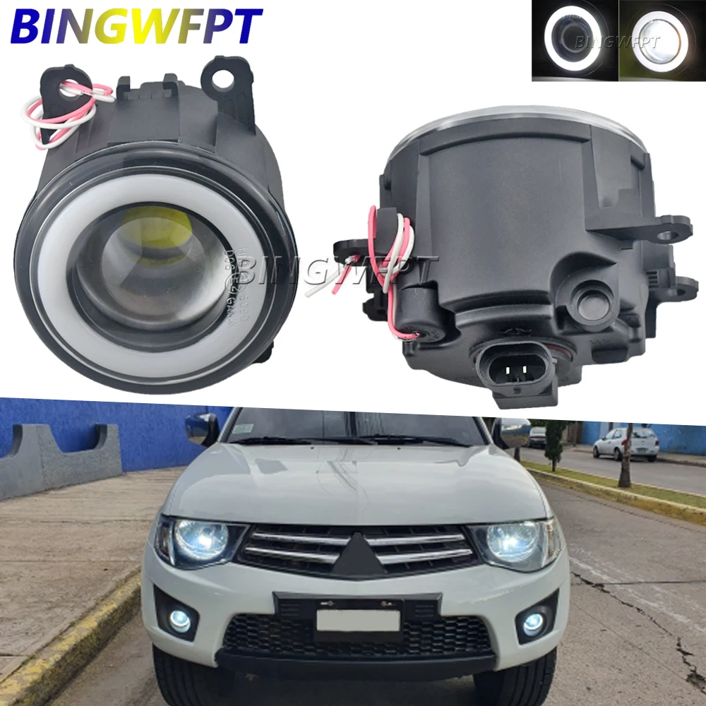 2X H8/H11 12V Car Front LED Fog Light Angel Eye DRL For Mitsubishi L200 2008-2015 For Mitsubishi Triton ML MN 2006-2015