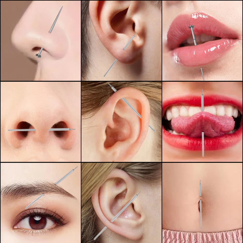 10pcs/Lot Surgical steel Puncture Needle Guide Belly Lip Ear Eyebrow Tool Insertion Pin Taper Piercing Stretching Tool Accessory