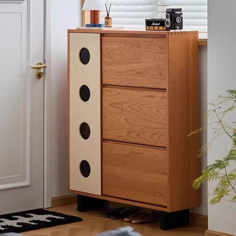

Entrance shoe cabinet home indoor wall antique solid wood small apartment tipping bucket new storage entrance integrated