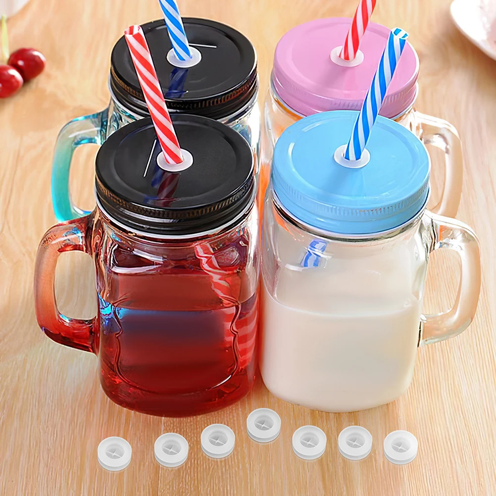 

30pcs Silicone Straw Hole Grommets Wooden Cover Plugs for Glass Jars Leak Proof Cross Design Straw Holes Plugs Kitchen Bar