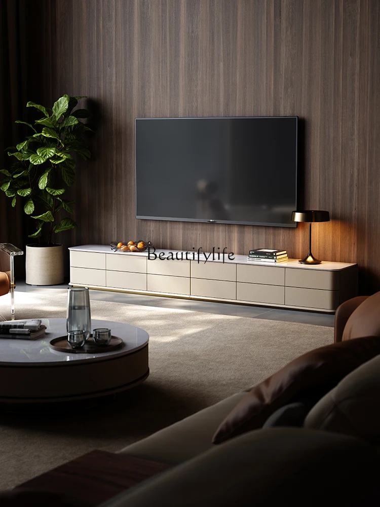 03.Light luxury TV cabinet Large flat floor living room against the wall Storage Designer lattice TV cabinet